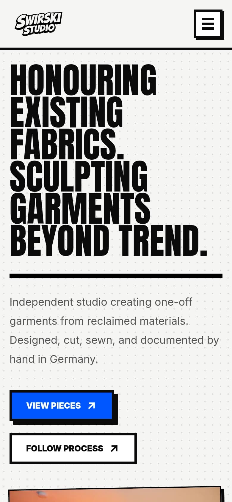 Swirski Studio homepage on a mobile screen