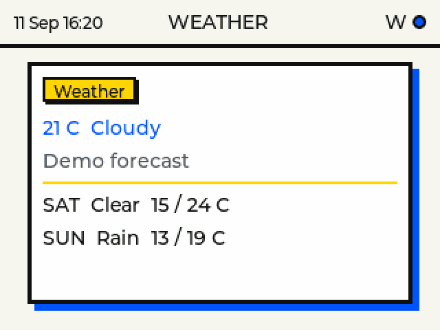 C++ weather interface showing a demo forecast